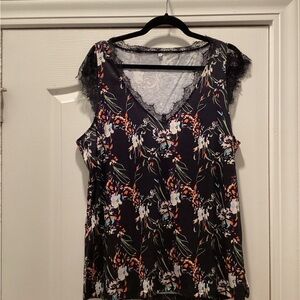 Floral Lace Trim Blouse in Black